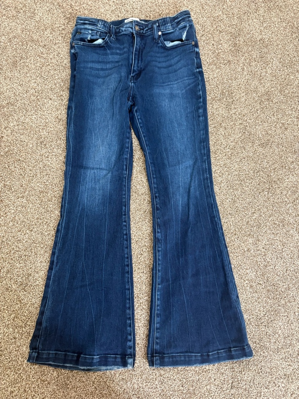 KanCan Navy Flare Jeans with Faded Whiskering